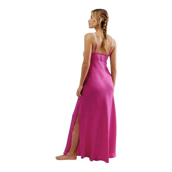 Free People Intimately Lace & Satin Maxi Slip Dress | Fuchsia Pink | Size S - Picture 2 of 9